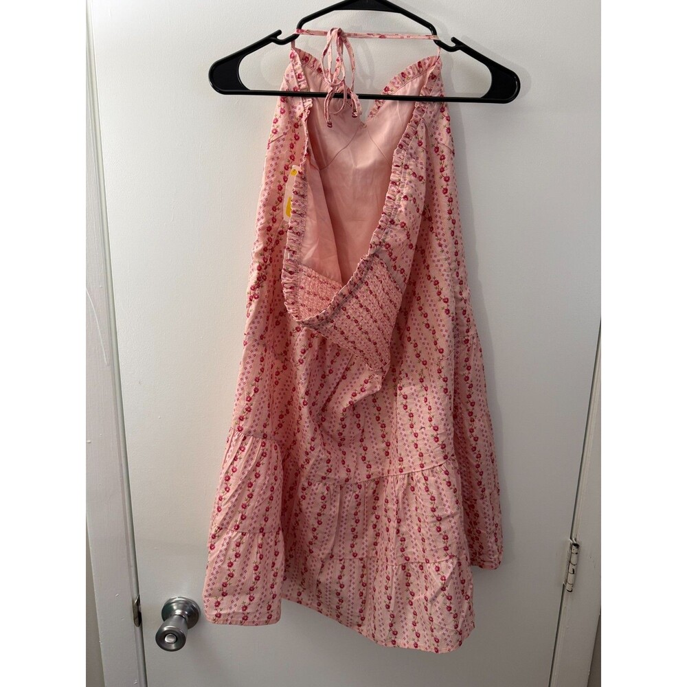 New Betsey Johnson Sundress Dress Pink Floral Cottagecore Halter Women's XL NWT - Picture 3 of 4